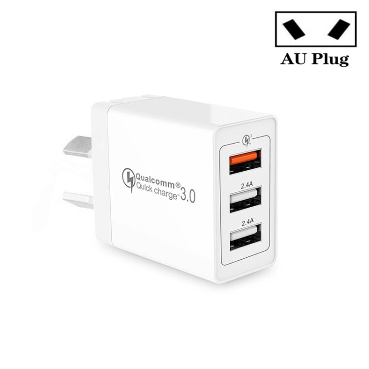 Caricabatterie rapido per tablet, telefono cellulare, 30 W QC 3.0 USB + 2 porte USB 2.0, presa AU, AU Plug Caricabatterie rapido per tablet, telefono cellulare, 30 W QC 3.0 USB + 2 porte USB 2.0, presa AU, AU Plug